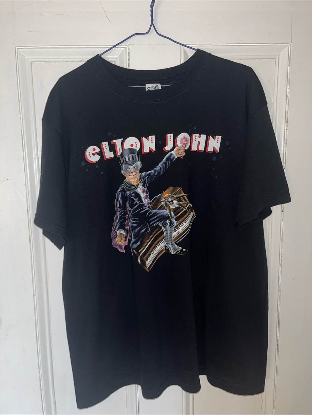 Vintage Anvil Black Elton John Graphic Tee with Colorful Print